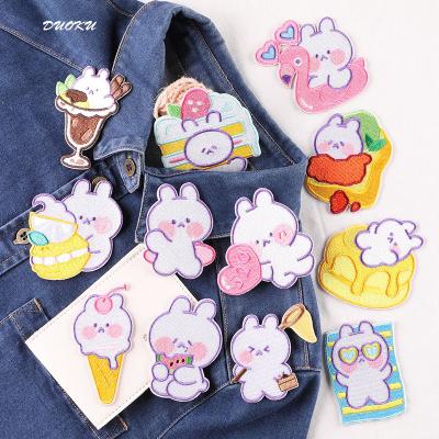 China Handmade Factory Wholesale Custom Self-adhesive Cartoon Cute Rabbit Embroidery Patch For Garment Clothing Bag Accessories Stickers Badge for sale