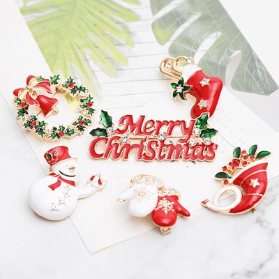 China New ALLOY Christmas Rhinestone Pin Brooch Gift Christmas Jewelry Accessories Enamel Snowman Santa Bells Brooch Lapel Pins For Women Men for sale