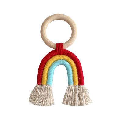 China Small Rainbow Shape Wall Hanging Kids Room Decor Nordic Bohemian Accessories with Wooden Hanging Circle for Kids Bedroom Decor for sale