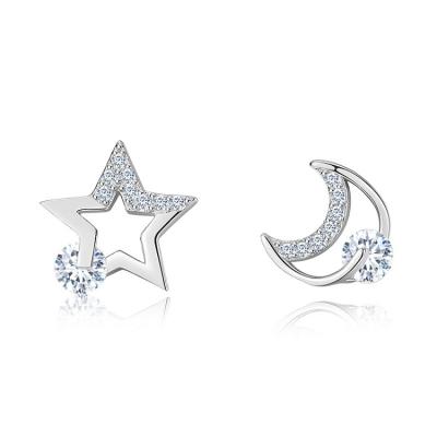 China 2021 Spring Fashion 925 Sterling Silver Anti-allergic Jewelry Simple Trendy Trendy Zircon Moon Star Stud Earrings For Women for sale