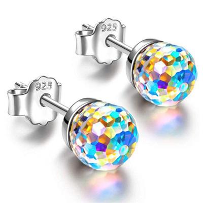 China FASHIONABLE unique multi color rhinestone ab glass ball crystal small round earrings for women with pin 925 silver for sale