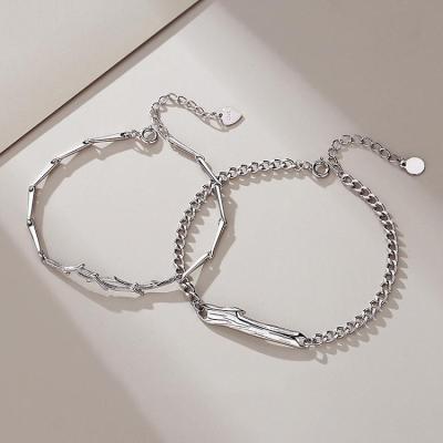 China Wholesale FASHIONABLE Size Quality Rhodium Plated Couples Bracelet Matching S925 Sterling Silver Branch Charm Bracelet For Lovers Jewelry for sale