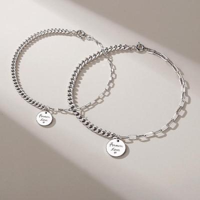 China FASHION Valentine FASHION Sterling Silver Chain Bracelet Personalized Forever Love Engraved Cuban Charm Link Bracelet For Couples Jewelry for sale