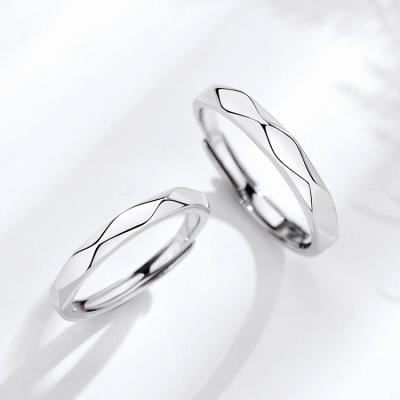 China High Quality Romantic Ring Gril And Boy Lover Silver Wedding Rings Jewelry 925 Sterling Silver Adjustable Geometric Rhombus For Blow for sale