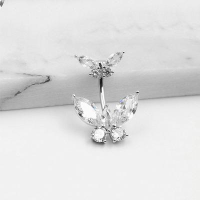 China Fashion Jewelry 925 Sterling Silver Butterfly Belly Button Ring TRENDY Wholesale Double Navel Nail For Women Body Jewelry for sale