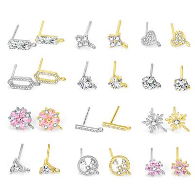 China 925 Sterling Silver DIY Making Self Jewelry Gold Clear Zircon Stud Findings 925 Sterling Silver Flower Triangle CZ Earrings Post Stud With Buckle for sale