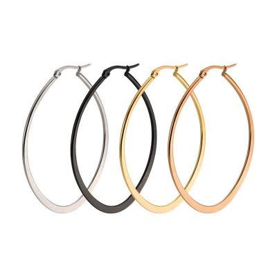 China Trendy Gold Stainless Steel Circle Oval Flattened Hoop Earrings Simple Hot Punk Metal Ring Pink Earrings For Women Wedding Party Jewelry for sale