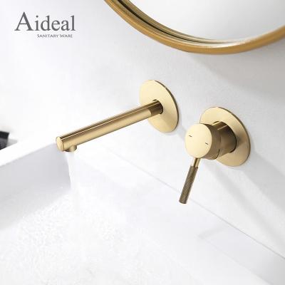 China Aideal Metered Faucets Knurled Gold Concealed Wall Mounted Brushed Brass Design Basin Faucet For Bathroom for sale