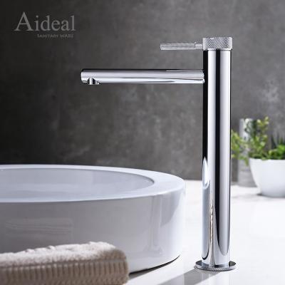 China Luxury High Quality Metered Faucets Art Basin Sink Faucet Bathroom Hose Chrome Knurled Brass High Water Faucet for sale