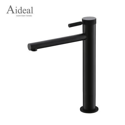 China Metered Faucets New Arrival Deck Mounted Black Full Material Collection Tall Single Handle Basin Faucet for sale