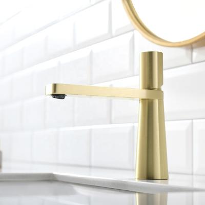 China Aideal PVD Metered Faucets Brushed Gold Round Design Bathroom Basin Brass Mixer Tap for sale