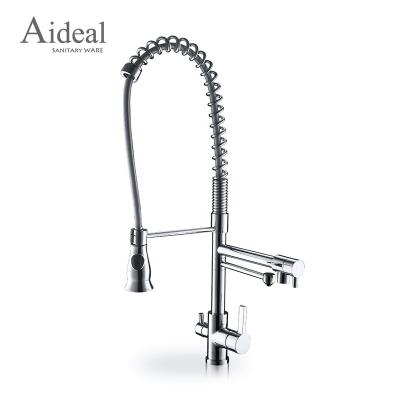 China Pull Out Spring Hole Chrome Brass Spray Single Deck Mount Commercial Pull Down Style With Drinks Water Sink Kitchen Faucet for sale