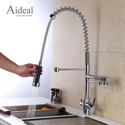 China Pull Out Spray Pull Down Spring Style Kitchen Sink Mixer Tap Low Lead Copper Material Three Way Faucet With Drinking Water for sale