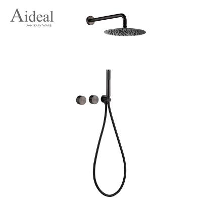 China Without Sliding Bar Jiangmen Aideal Elegance Matte Black European Style Inwall Mounted Black Brass Bathroom Shower Set for sale