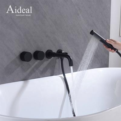 China Without Slide Bar Solid Brass Black Double Function European Hidden Wall Mounted Bathtub Faucet for sale