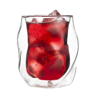 China Sustainable Double Wall Ice Borosilicate Tumbler 200ml Wine Bar Glass Mug For Drinking for sale