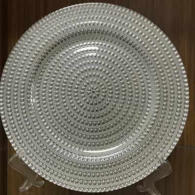 China Wholesale New Viable High Quality Hotel Style Round 13inch Silver Bubble Beads Charger Plate Factory Glass Suppliers China for sale