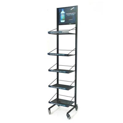 China Movable Five Layers Metal Display Black Table Rack Standing Display Good Quality Supermarket for sale