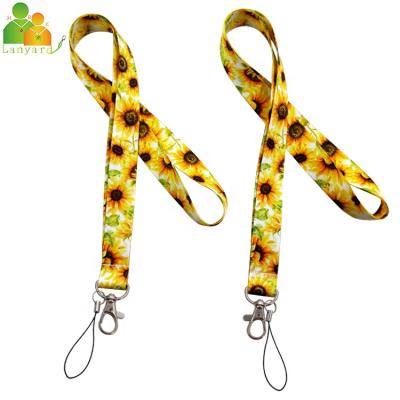 China Custom promotion lanyard dye sublimation printed sunflower lanyard disabilities and sanity sunflowers logo lanyard for sale