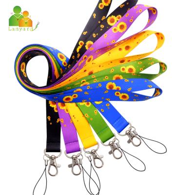 China Promotion lanyard factory direct sales custom most popular sunflower polyester neck lanyard WC mobile lanyard for sale