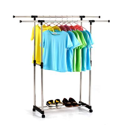 China Luxury Simple Mobile Vertical Hanger Plastic Folding Drying Pole Bipolar Clothes Rack for sale