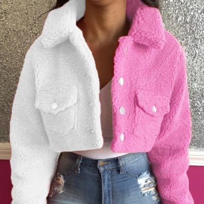 China INS Short Woolen Jacket Females Suit Anti-wrinkle Jacket Harajuku Style Quilting Color Matching Coats For Ladies Faux Fur Coat Winter Coa for sale