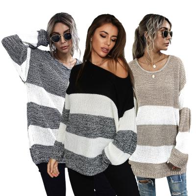 China 2021 Hot Autumn Winter Long Sleeve Loose Color Blocking Oversized Sweater Pullover Women for sale