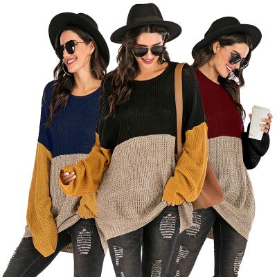 China 2021 Autumn Hot Women Fashion Long Sleeve Crewneck Sweater Color Blocking Sweater For Women for sale