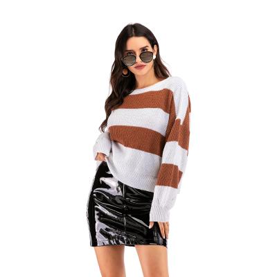 China 2021 Hot Women Fashion Color Blocking Loose Striped Knitting Pullover Sweater Long Sleeve for sale