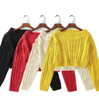 China 2021 Autumn Hot Fashion Cable Knit Sweaters Pullover Long Sleeve Crop Top Sweater Women for sale