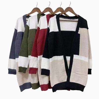 China 2021 Amazon Amazon Selling Winter Warm Knitting Women's Breathable Sweaters Sweater Cardigan Color Block Sweater Long for sale