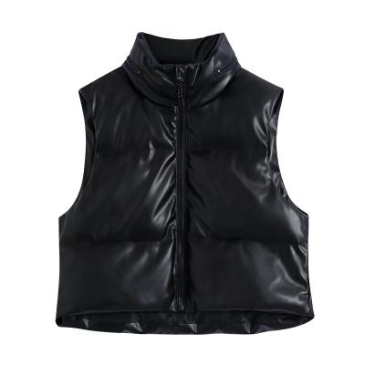 China Wholesale Black Biker Cropped Stripper Vests Women Leather Winter Warm for sale