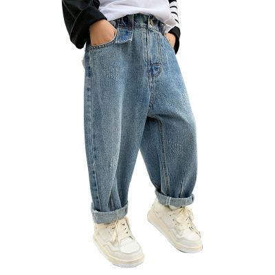 China Breathable Fashionable Jeans Distressed Jeans Wide Loose Kids Distressed Jeans for sale