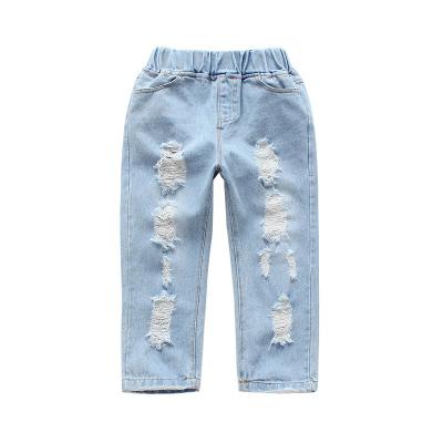 China All-match Style Breathable Kids Jeans Kids Ripped Jeans To Hole Jeans Off Loose for sale