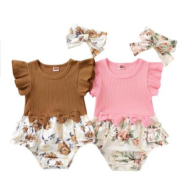 China Summer Anti-Shrinkage Girls Clothes Cotton Bowknot Sleeveless Jumpsuit Baby Rompers for sale