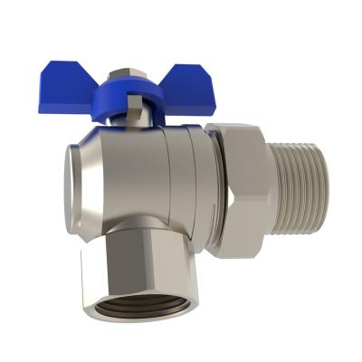 China General Taizhou Manufacturer Nickel Plated Angle Ball Valve All Brass With Connector for sale