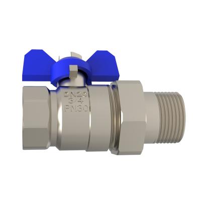 China Free Sample General High Quality Forge Brass Ball Valve Nickel Plated With Butterfly Connector for sale