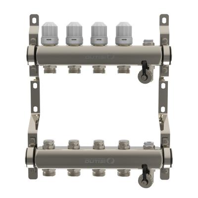 China Modern stainless steel underfloor heating radiator manifold nickel plated brass manifold with built-in adjust valves and shut-off cocks for sale