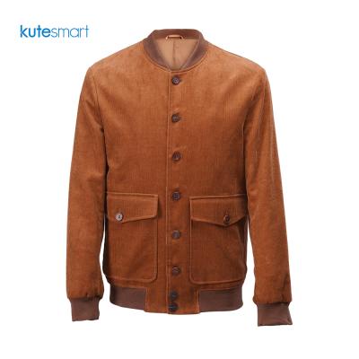 China QUICK DRY British Style Corduroy Bomber Jacket Button Closure Flap Pockets Men Jacket for sale