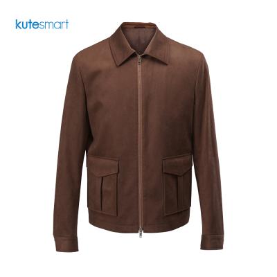 China QUICK DRY Ready To Ship Suede Fabric Jacket Large Pockets Folded Collar Mens Jacket for sale