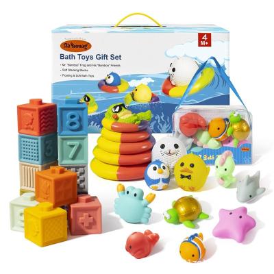 China Wholesale OEM Kids Educational Rainbow Tower Matching Stacking Baby Bath Gift Set Funny Toy 30*17*17.7CM 1.55Kg for sale