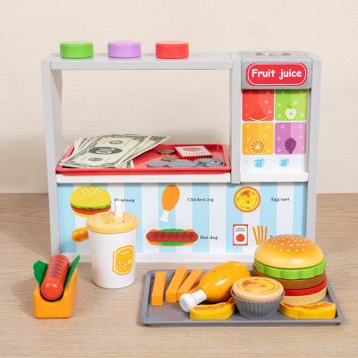 China 2023 Wooden CPC Game House Hamburger Store Simulation Cash Register French Fries Bread Beverage Vending Machine Pretend Toys for sale