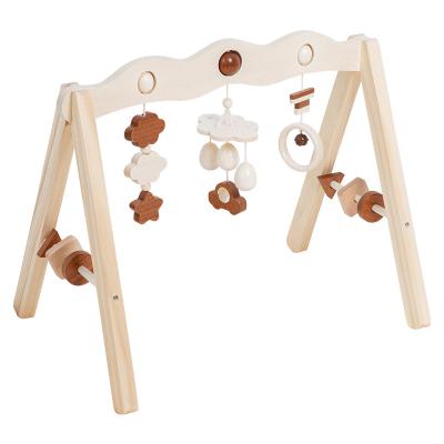 China Educational Toy Wooden Baby Play Gym with 6 Toys Frame Foldable Activity Bar Hanging Gift Baby Boy Newborn Gym for sale