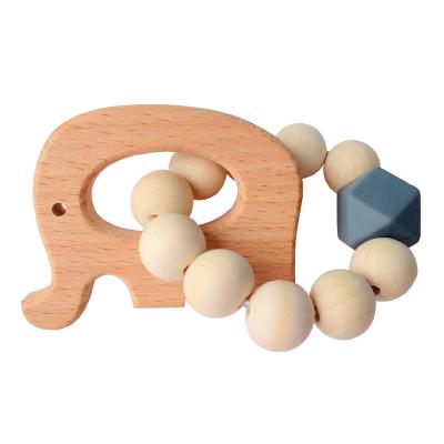 China Wholesale Early Education Cute Animal Shape Wooden Baby Teething Nurturing Montessori Teether Bracelet Toy Wood Beads Ring Baby Educational Toy for sale