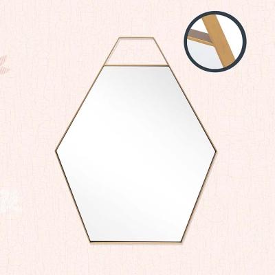 China Modern Customized Logo Hexagon Gold Color Decorative Metal Frame Mirror for sale