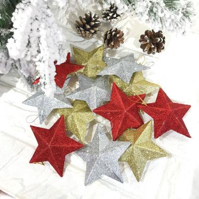 China Traditional Christmas star gold powder five pointed star sticky powder five pointed star multicolor optional Christmas tree decorations for sale