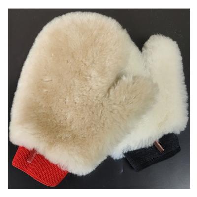 China No Thumb Real Sheepskin Sheepskin Sheepskin Wax Wash Mitt Australia Lamb Wash Mitt Bilateral Car Wash Mitt for sale