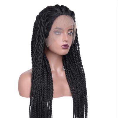 China New Long Silky Straight Wave Black Handmade Butterfly Locs Full Lace Front Synthetic Hair Wigs Box Braided Wigs Lace Front zu verkaufen