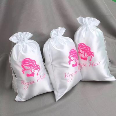 Κίνα Barcode Logo Design Beautiful Custom Satin Hair Extension Packaging Bags Label Tags Silky Satin Bags προς πώληση