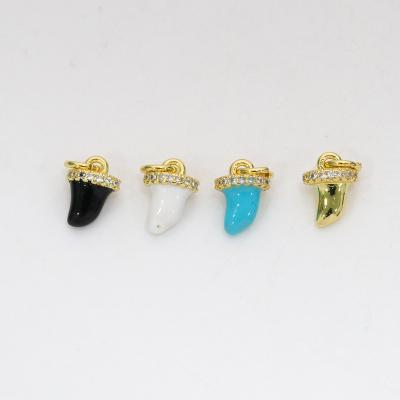 China Cute Tasty CZ Micro Pave Colorful Enamel Small Tiger Tooth Oil Drop Pendant For Diy Jewelry for sale